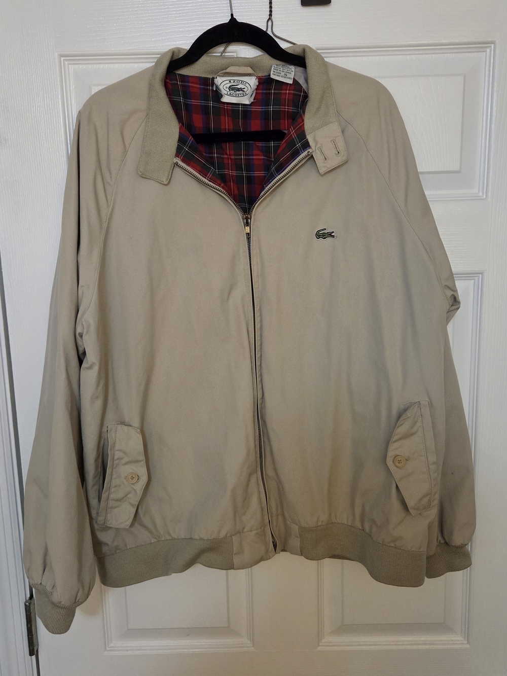 Lacoste Beige Harrington-Style Bomber Jacket with Tartan Lining